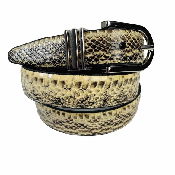 VTG Snake Skin Leather Belt Western Style Size Medium Skinny Statement Cowgirl - Picture 1 of 12